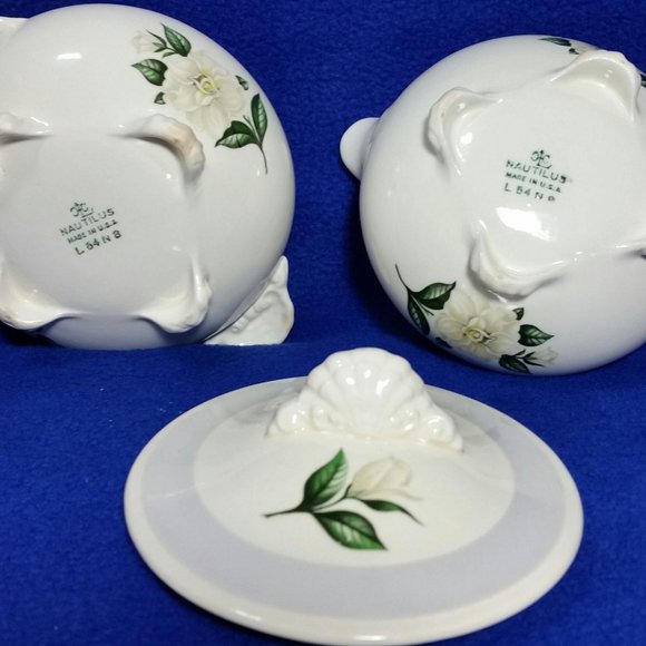 Homer Laughlin Nautilus Grey Gardenia Footed Sugar Bowl and Creamer Set - Picture 10 of 10